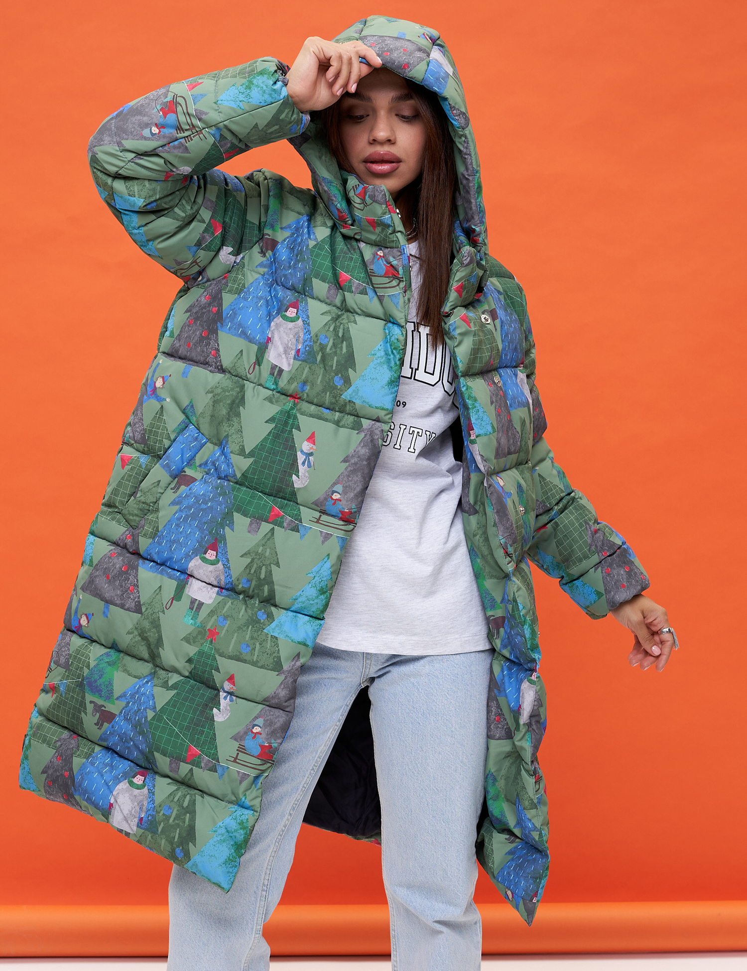 Картинка Зелений принтований пуховик