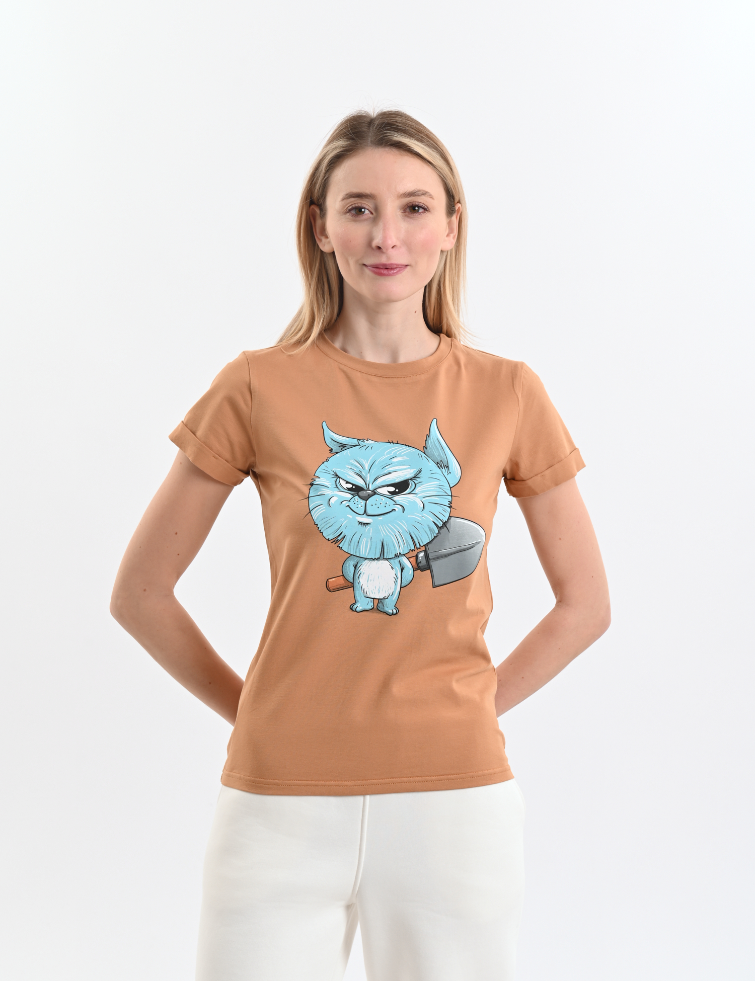 Картинка Футболка світло-коричнева з принтом