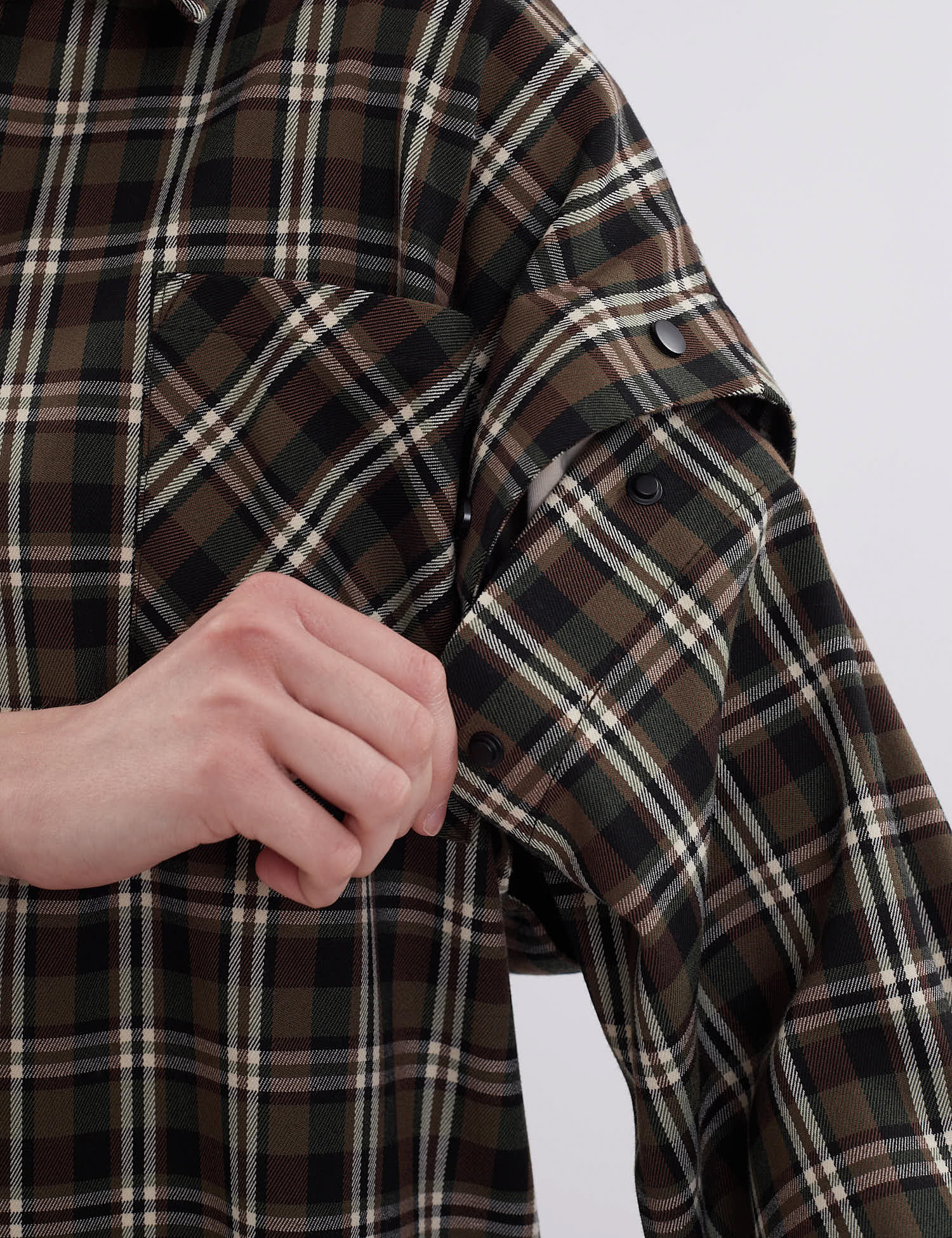 Картинка Сорочка коричнева картата з відстібними рукавами