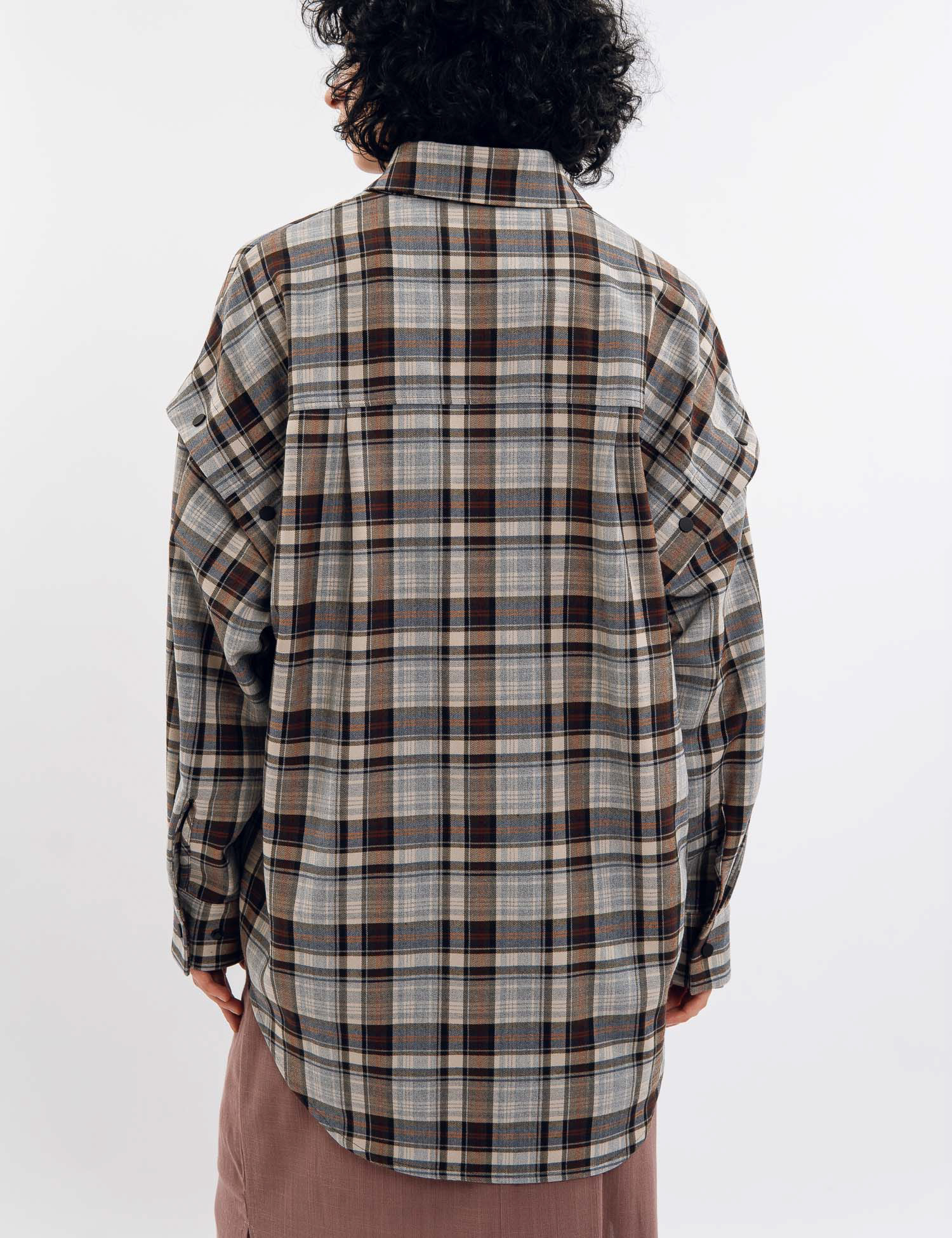 Картинка Сорочка коричнева картата з відстібними рукавами