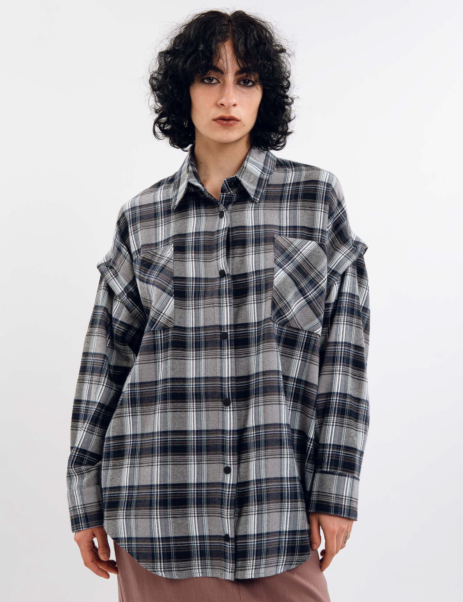 Картинка Сорочка синя картата з відстібними рукавами