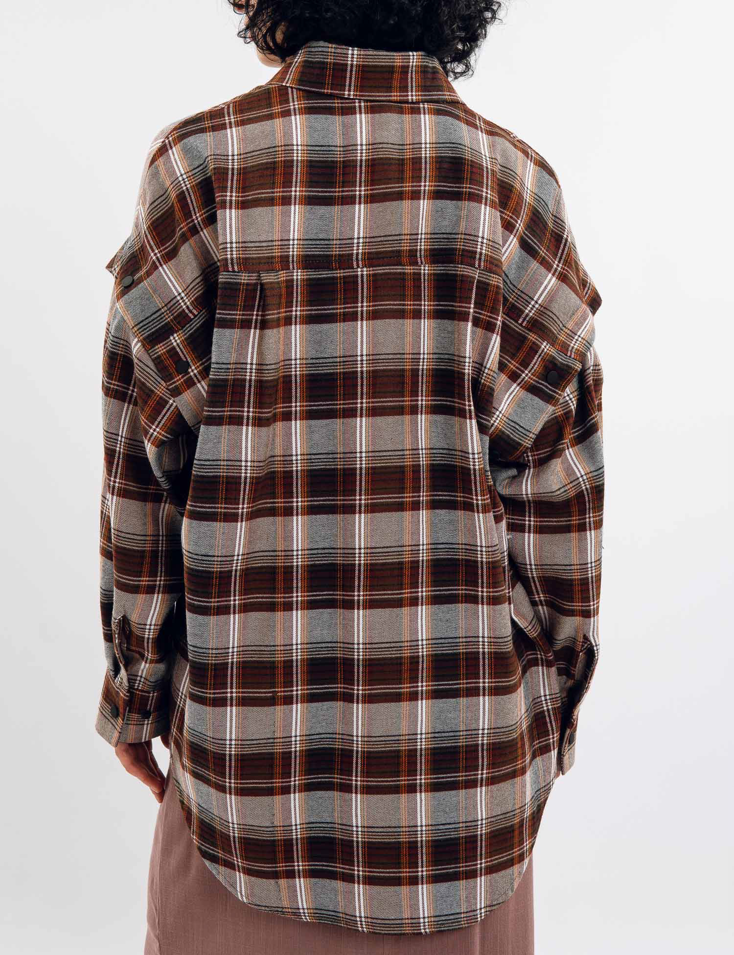 Картинка Сорочка коричнева картата з відстібними рукавами 