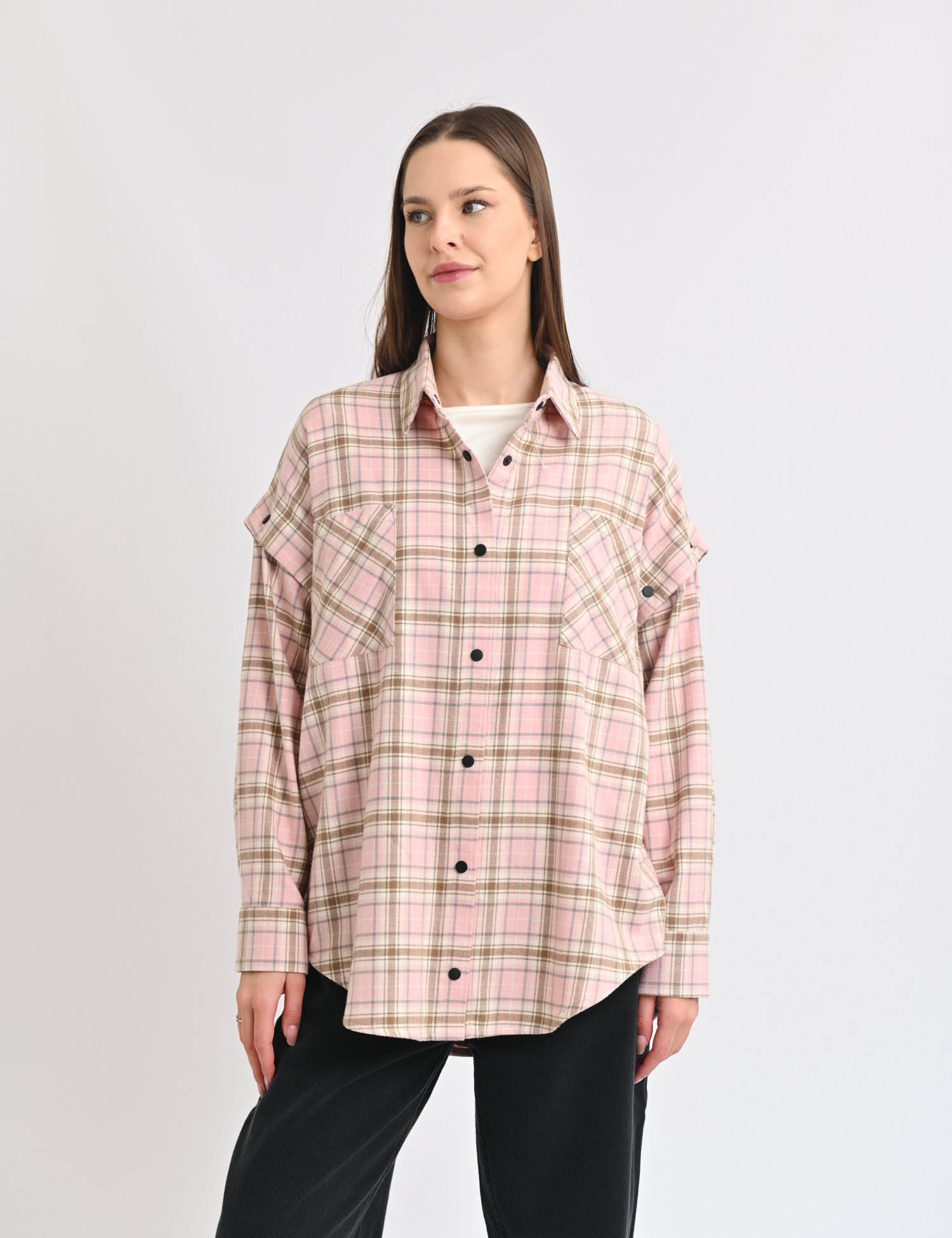 Картинка Сорочка в клітинку рожева