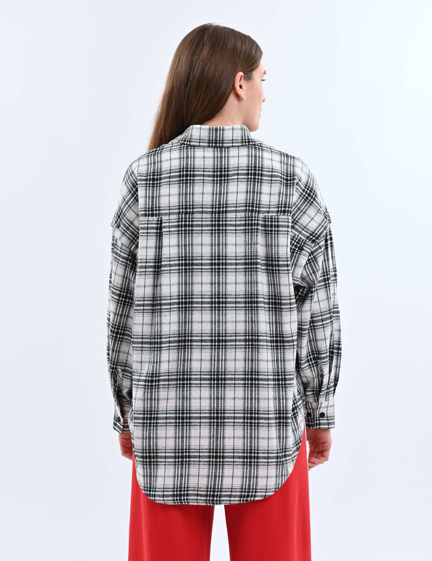 Картинка Сорочка біла картата з відстібними рукавами