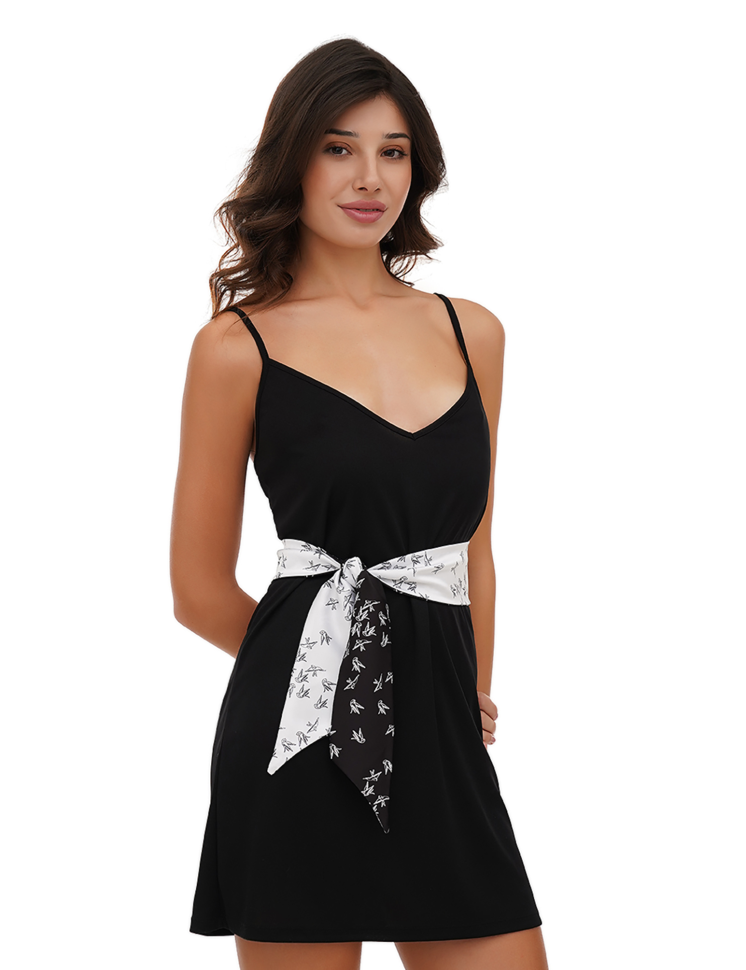 Картинка Хустка-твіллі "Ластівки" чорно-біла