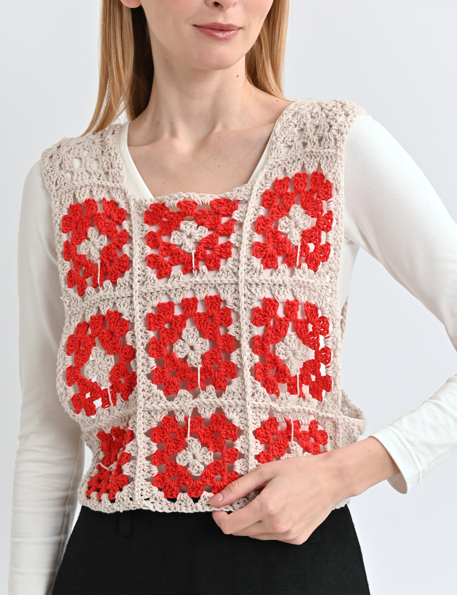 Картинка Кофта в'язана червоно-бежева