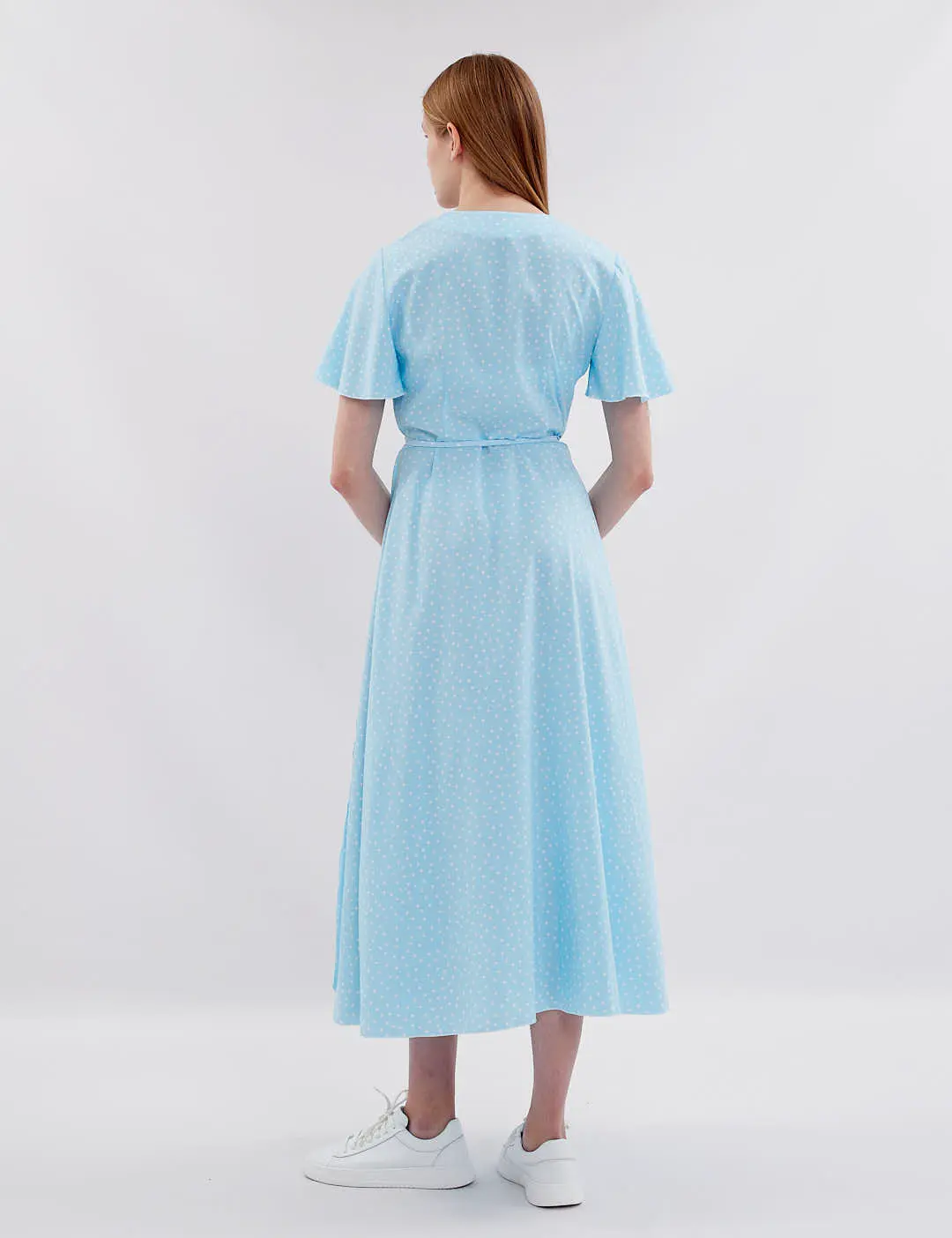 Картинка Сукня максі блакитна з принтом в горох