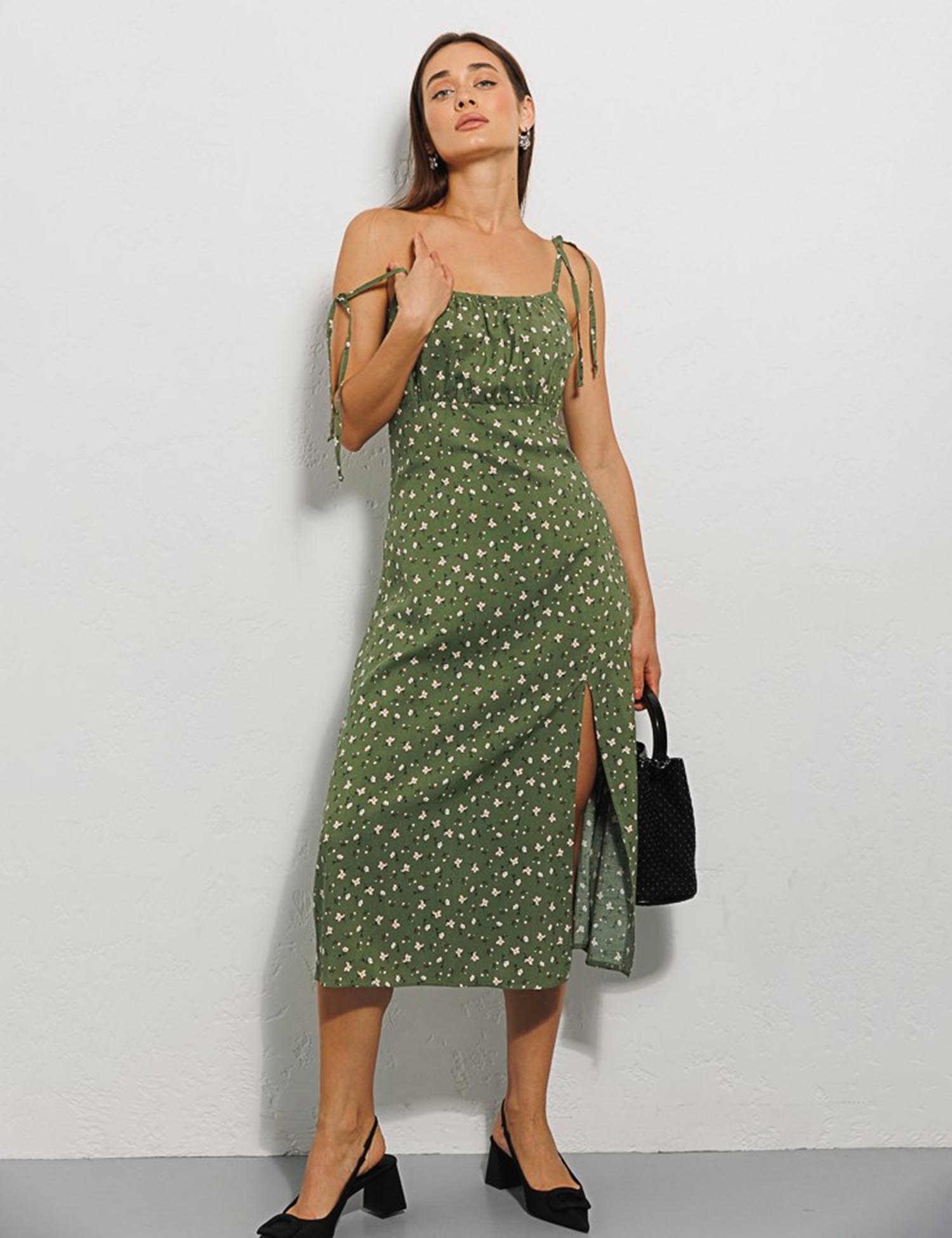 Картинка Сарафан міді зелений з принтом