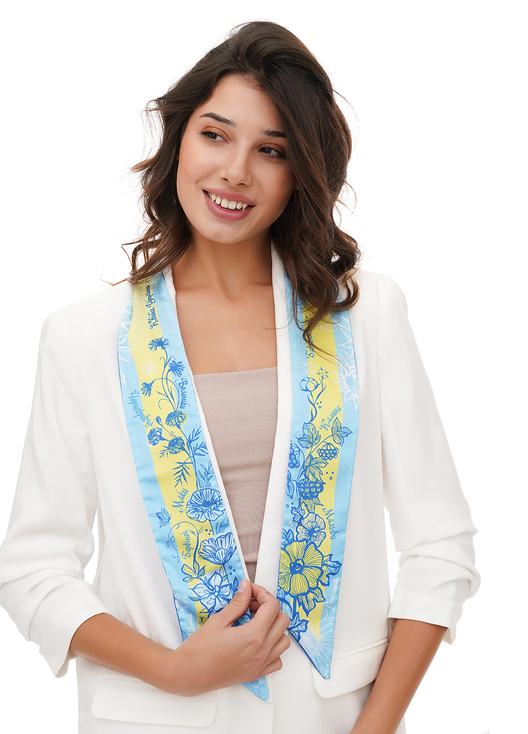 Картинка Хустка-твіллі синя з принтом