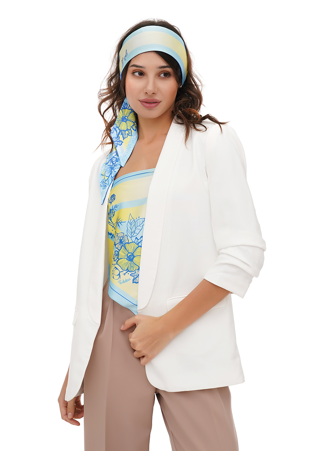 Картинка Хустка-твіллі синя з принтом