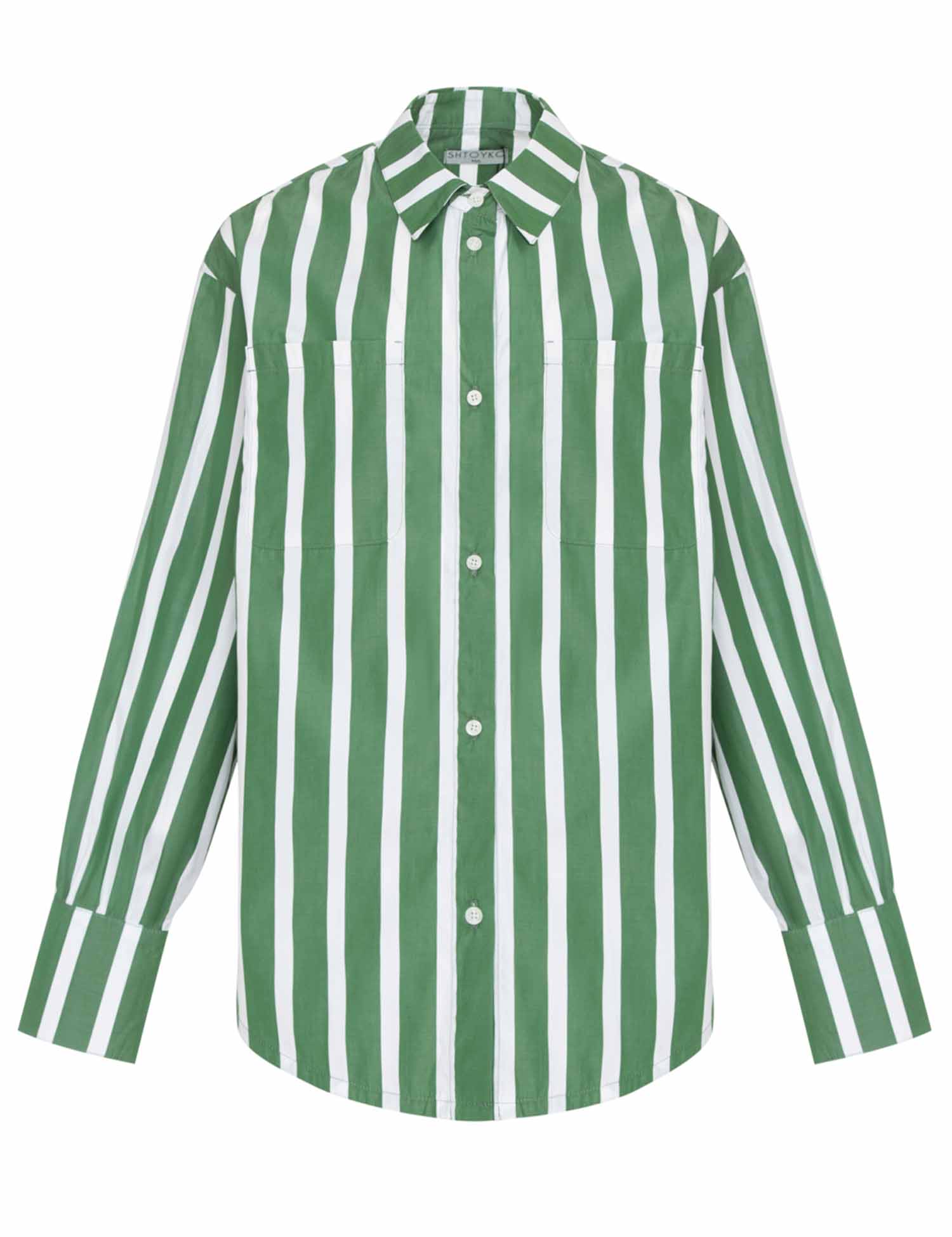 Картинка Сорочка біло-зелена смугаста
