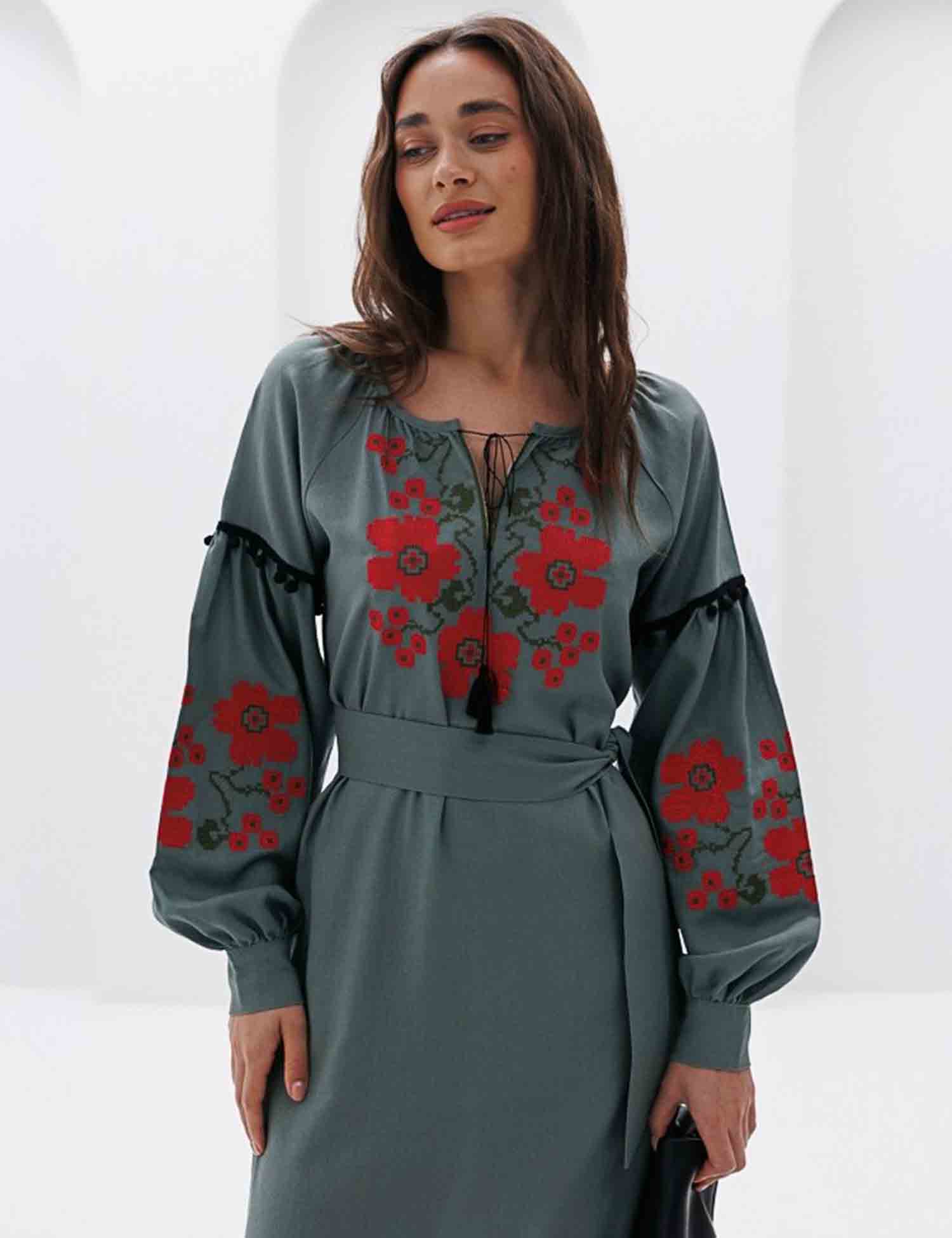 Картинка Вишита сукня максі світло-зелена