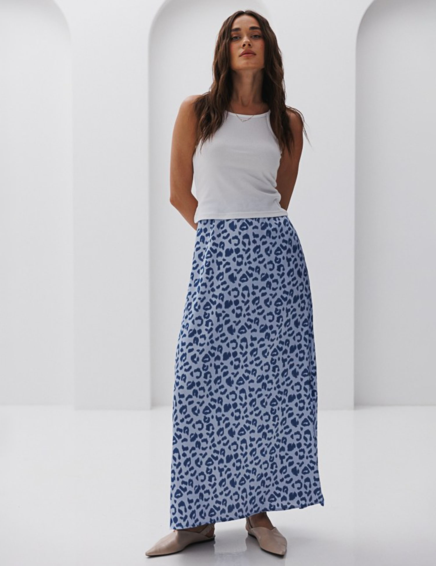 Картинка Спідниця максі блакитна з принтом