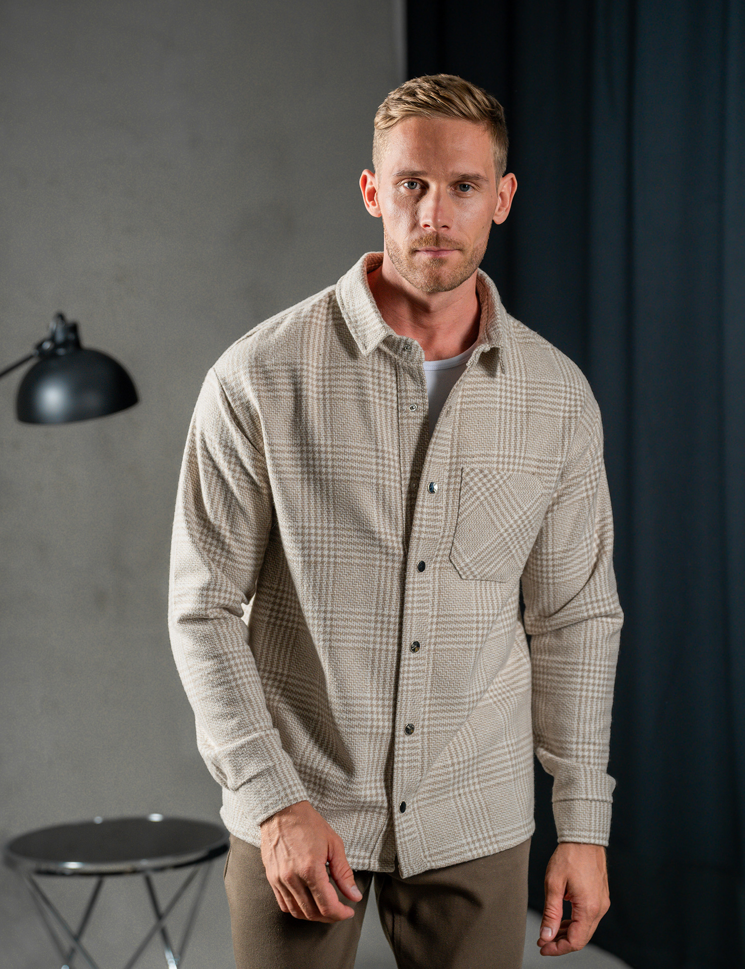 Картинка Сорочка бежева картата