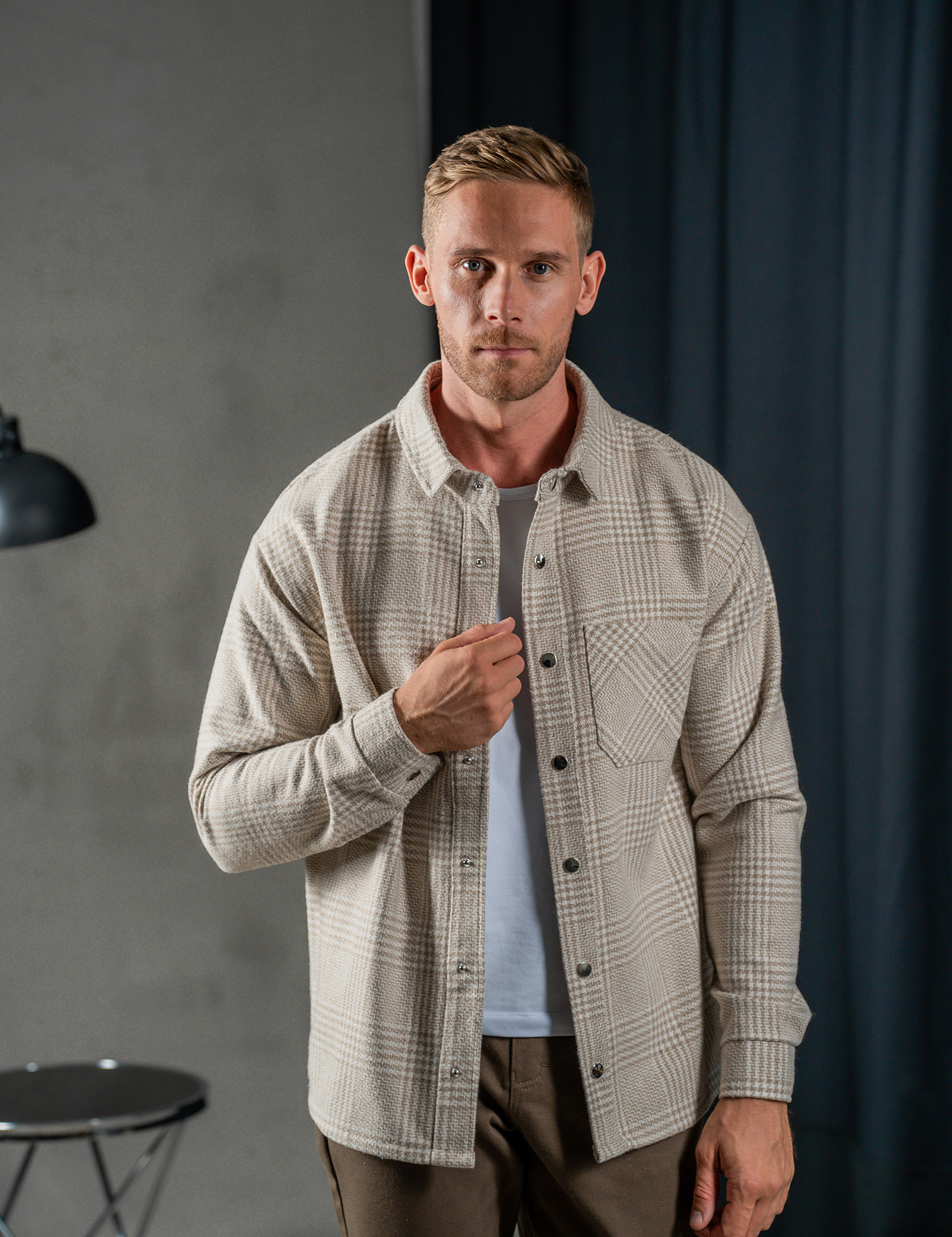 Картинка Сорочка бежева картата