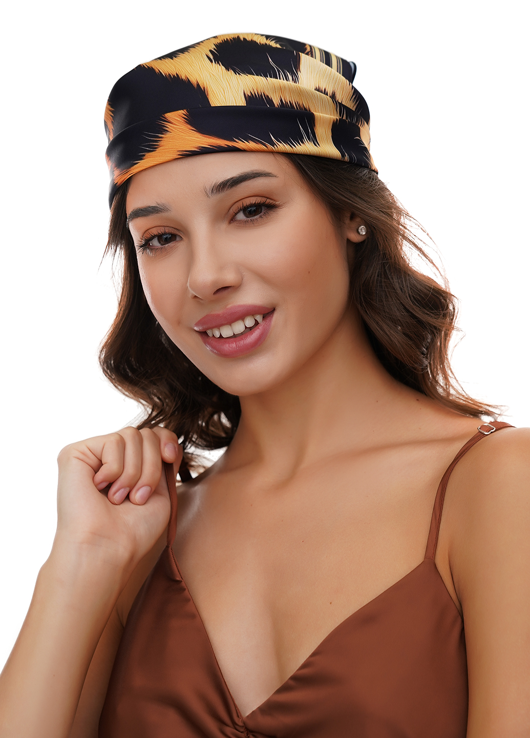 Картинка Хустка коричнева з принтом