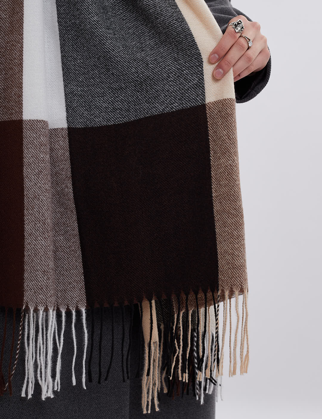 Картинка Шарф коричневочорний картатий