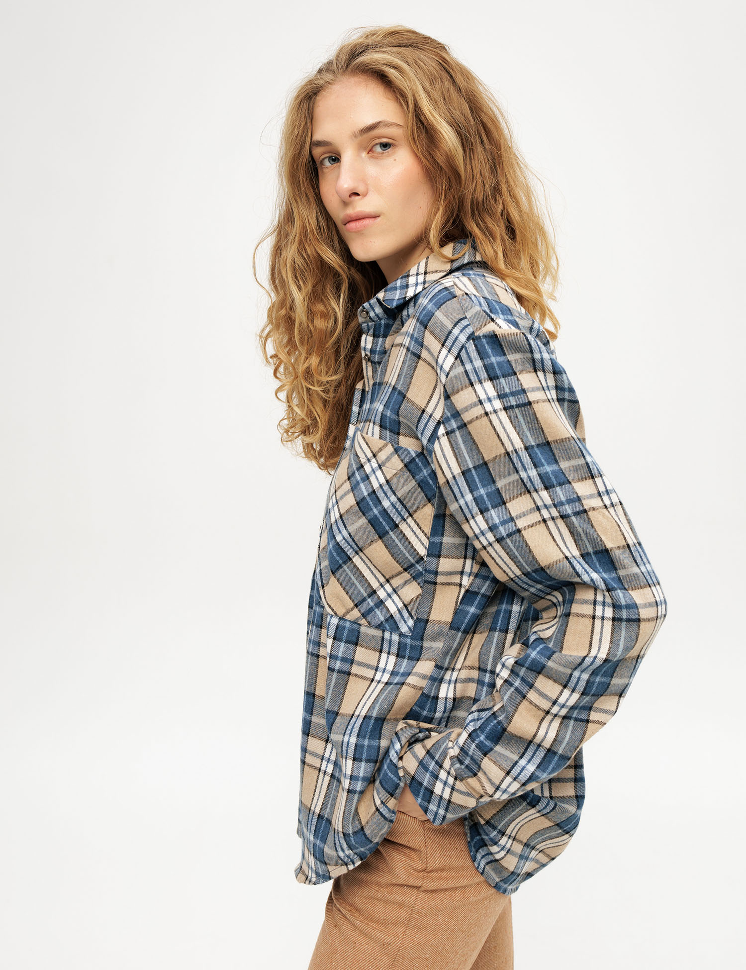 Картинка Сорочка синьо-бежева картата