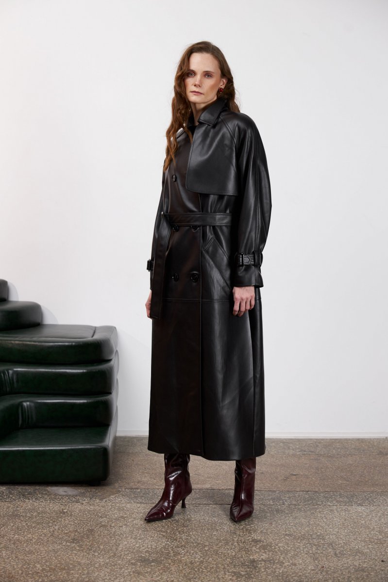 Картинка Тренч максі з чорної екошкіри