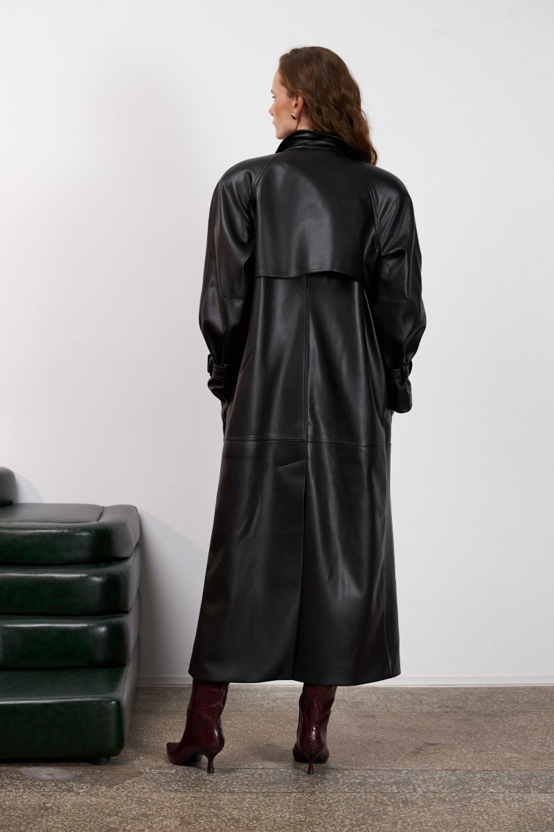 Картинка Тренч максі з чорної екошкіри
