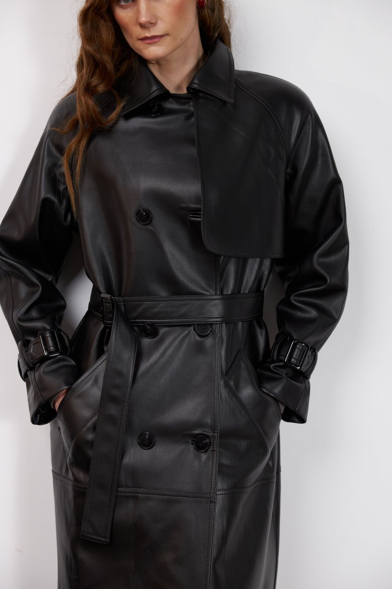 Картинка Тренч максі з чорної екошкіри