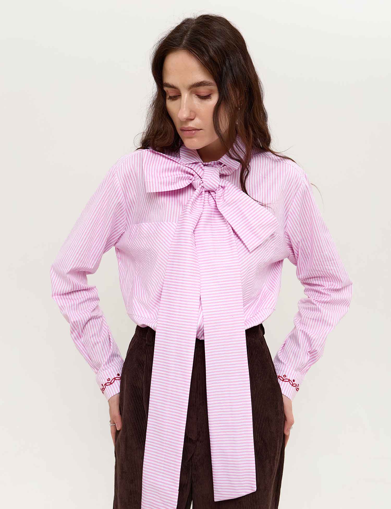 Картинка Сорочка рожево-біла смугаста