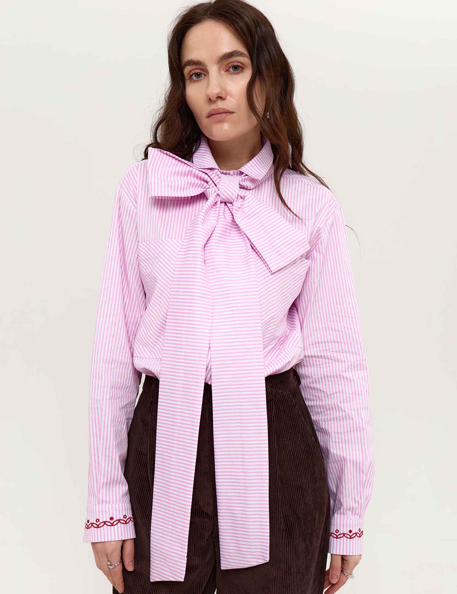 Картинка Сорочка рожево-біла смугаста