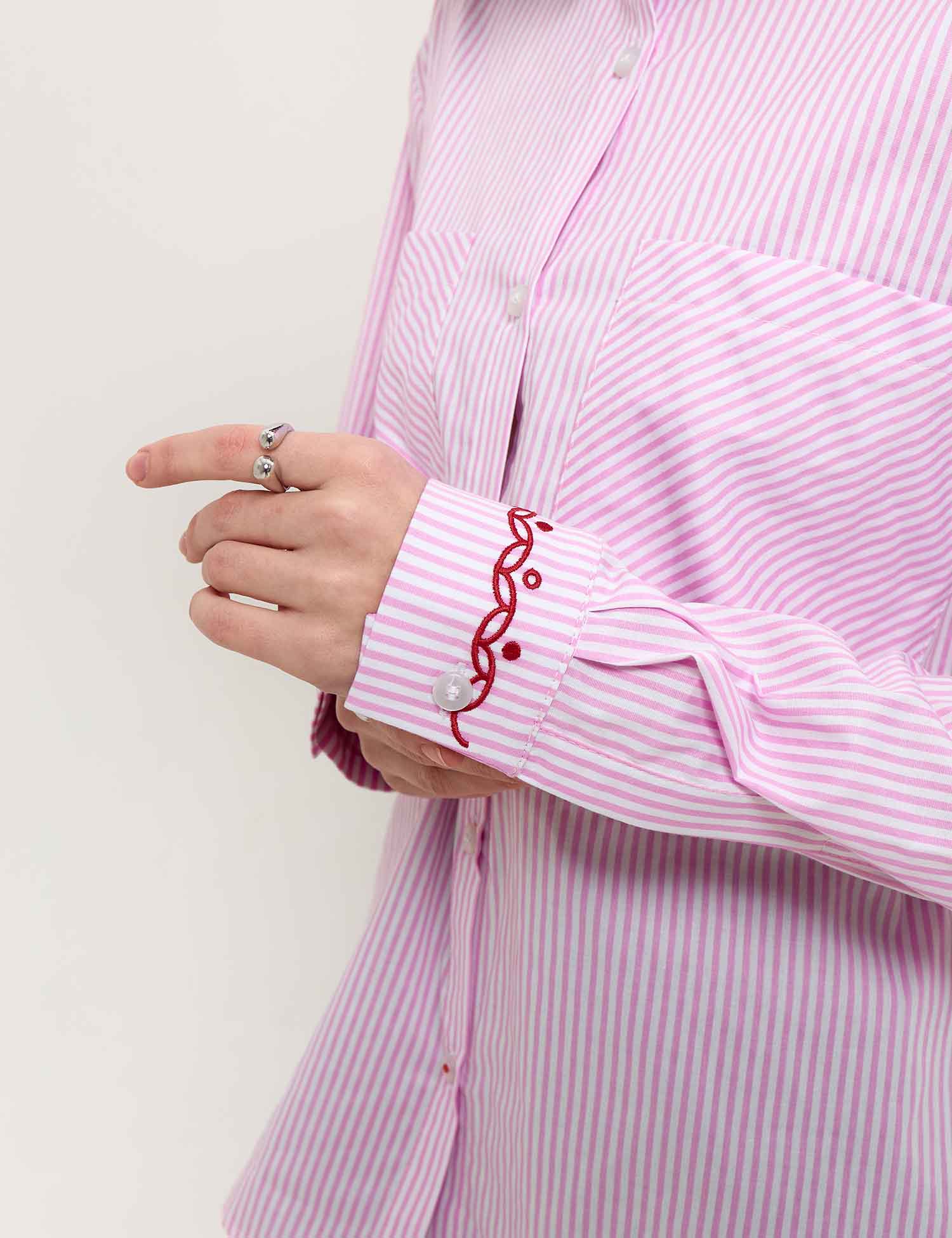 Картинка Сорочка рожево-біла смугаста