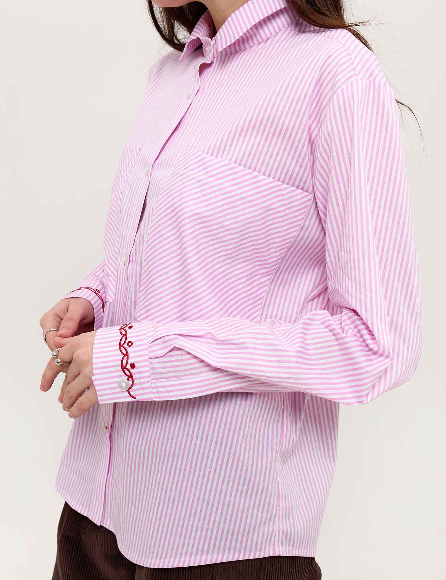 Картинка Сорочка рожево-біла смугаста