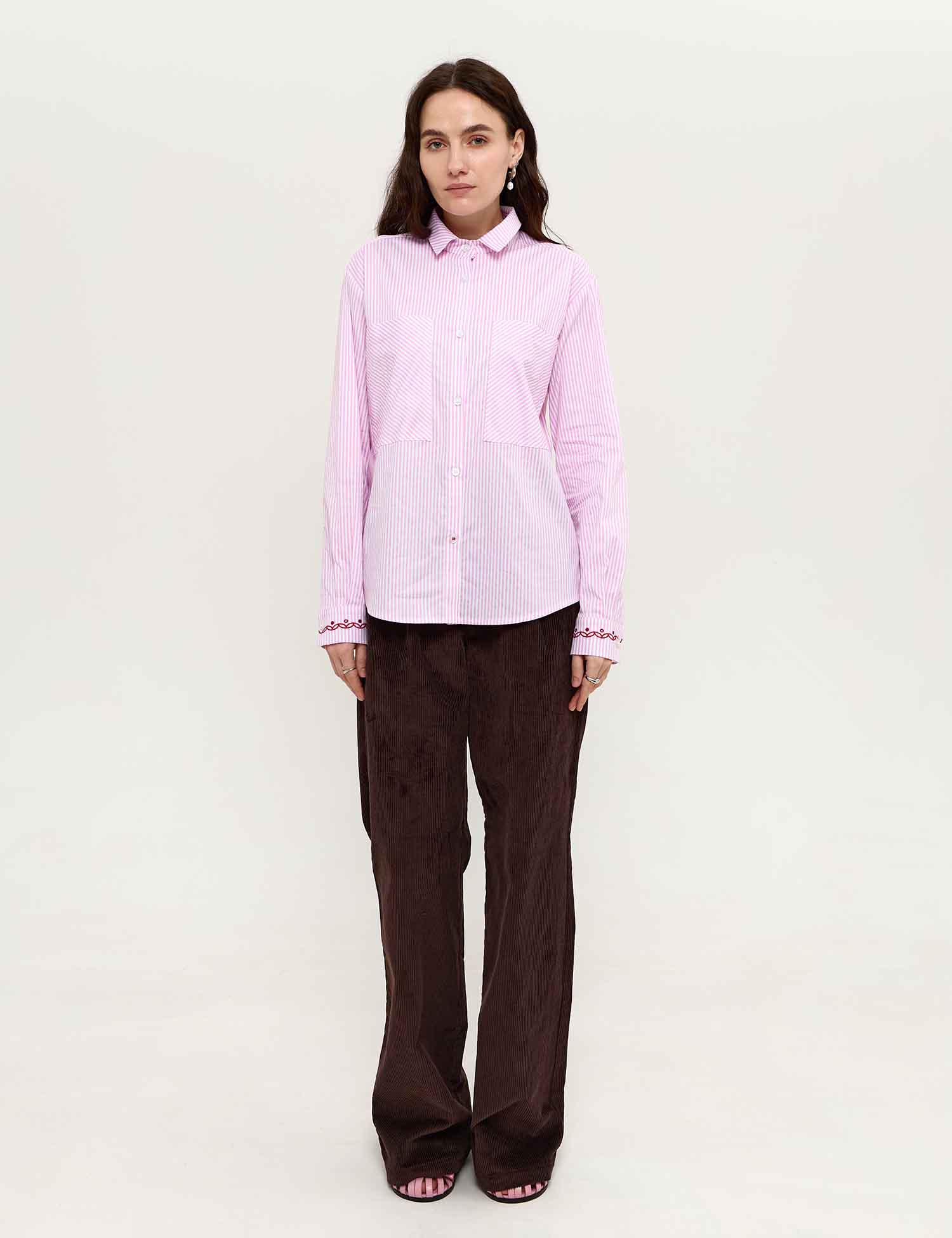 Картинка Сорочка рожево-біла смугаста