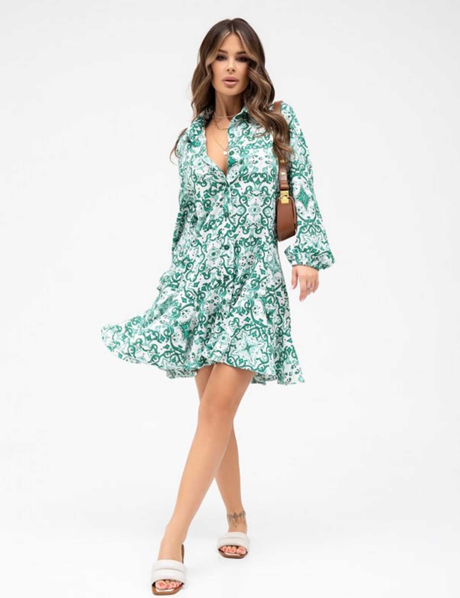 Картинка Сукня міні зелена з принтом