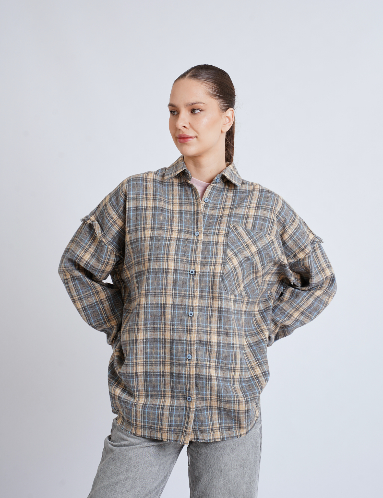 Картинка Сорочка сіро-юлакитна картата