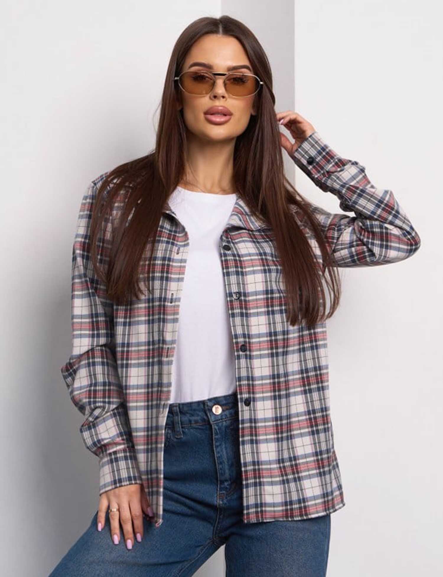 Картинка Сорочка сіро-червона картата