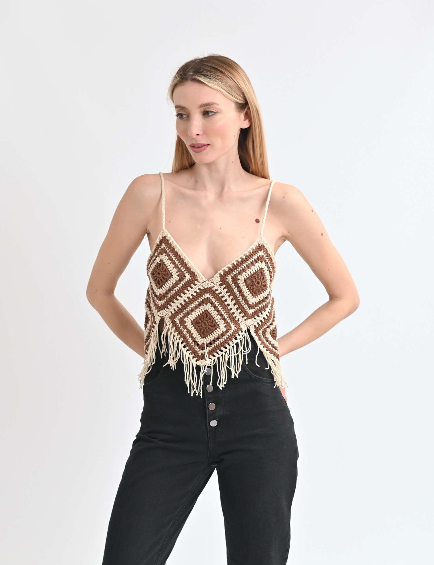 Картинка Топ світло-коричневий з бежевими ромбами