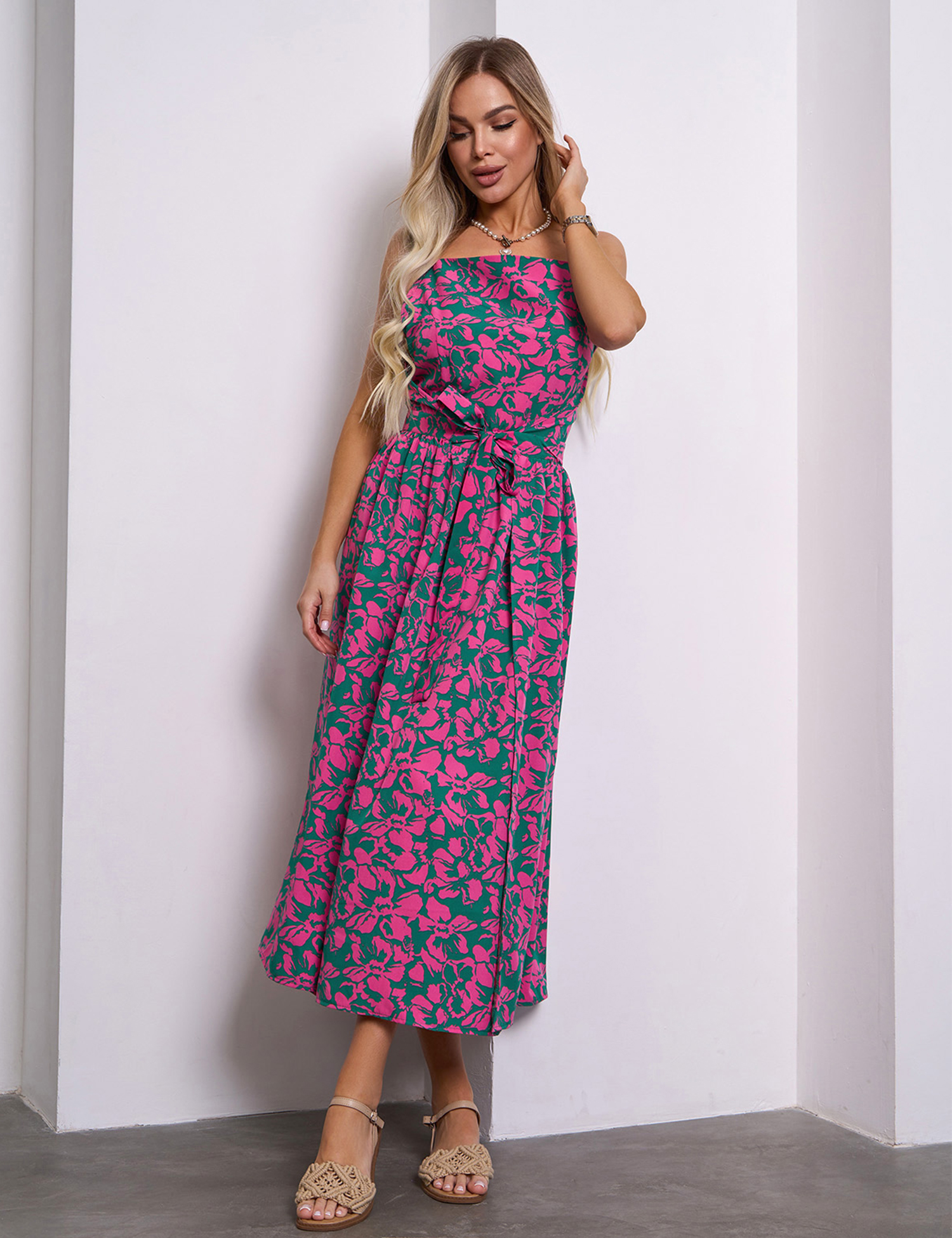 Картинка Сарафан максі зелений з принтом 