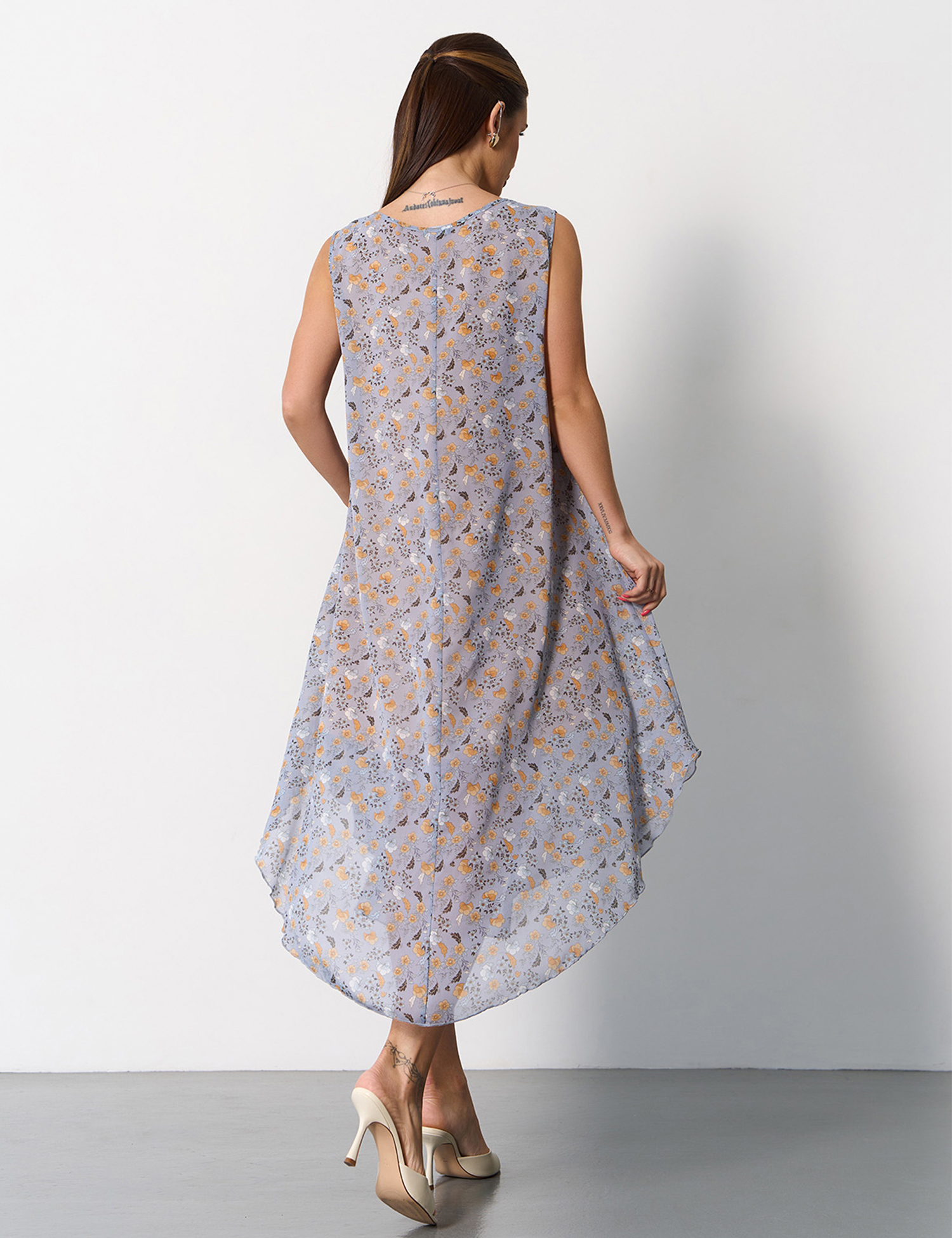 Картинка Сарафан міді сірий з принтом 