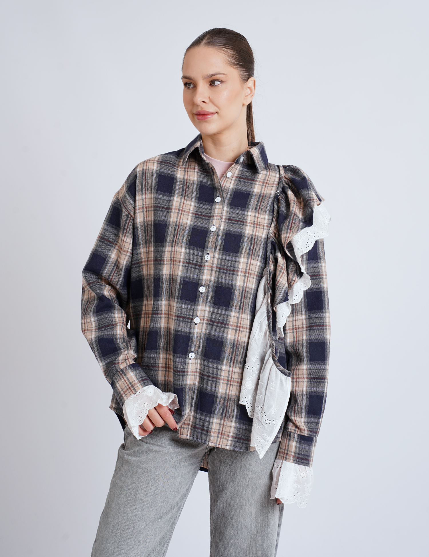 Картинка Сорочка бежево-синя картата