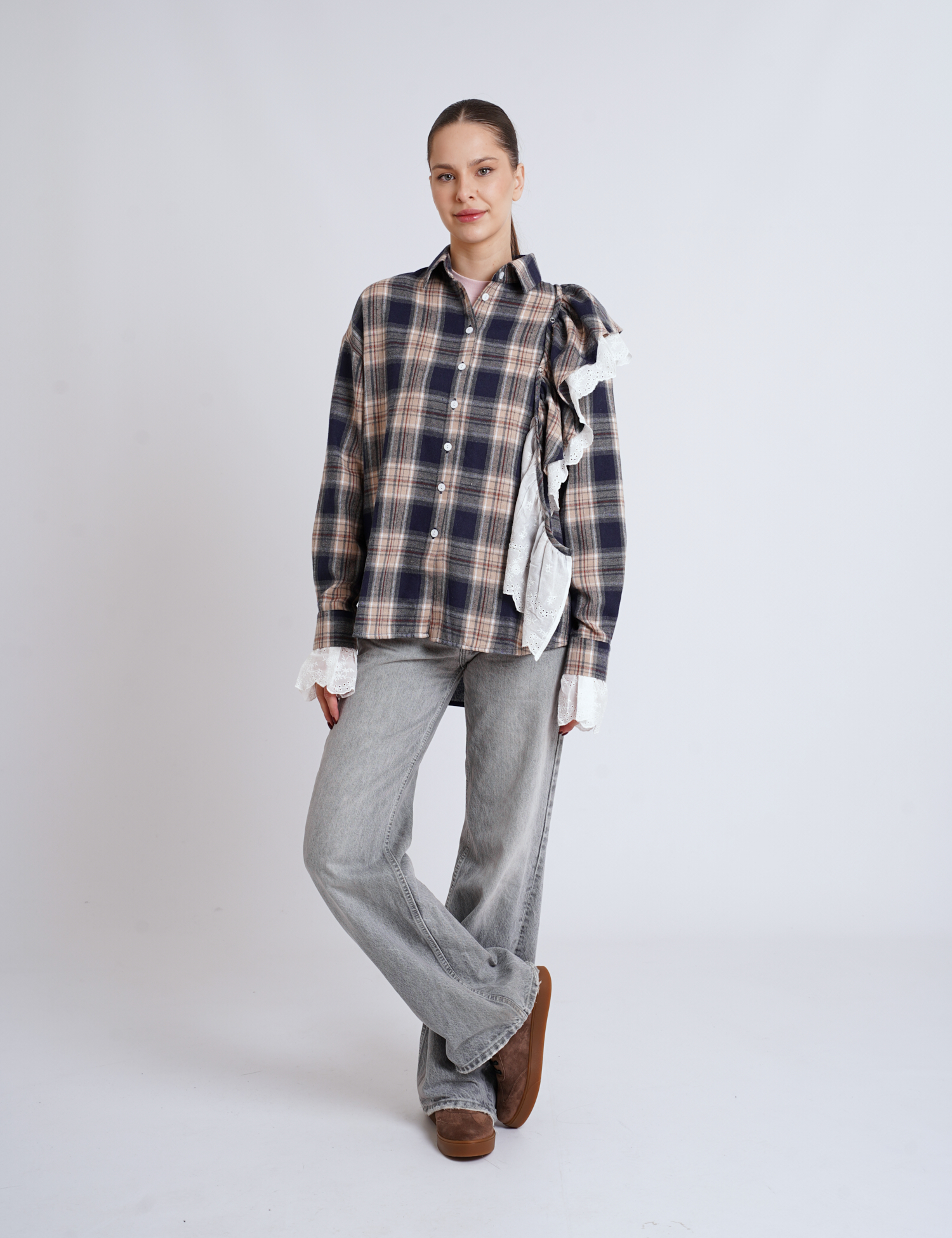 Картинка Сорочка бежево-синя картата