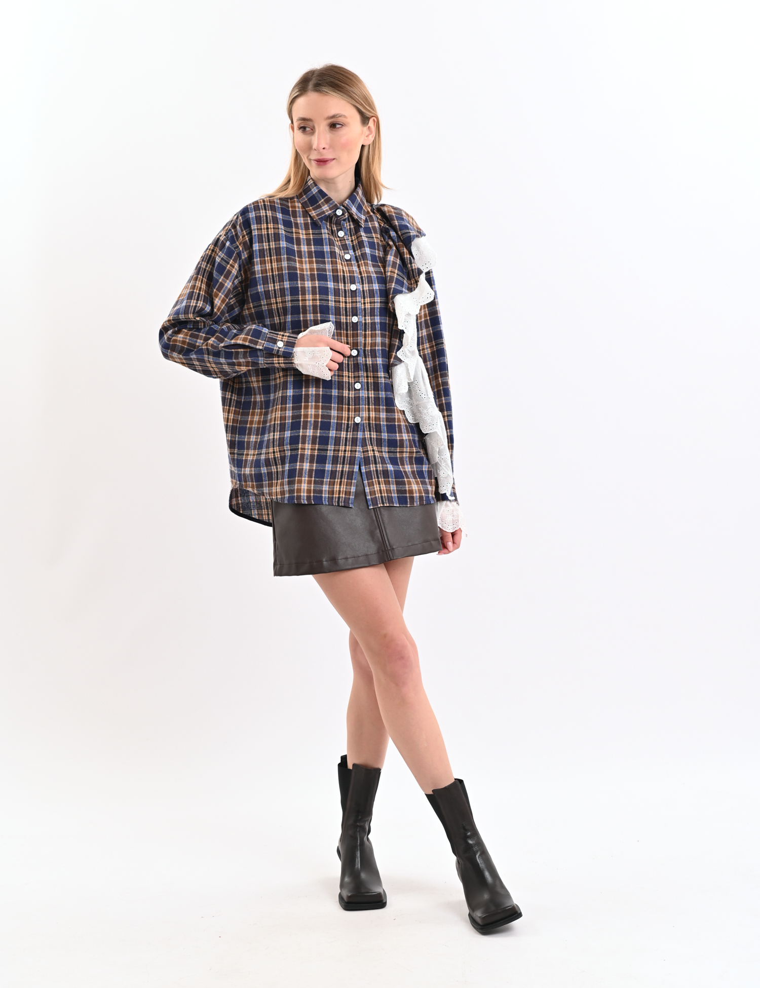 Картинка Сорочка картата синьо-коричнева