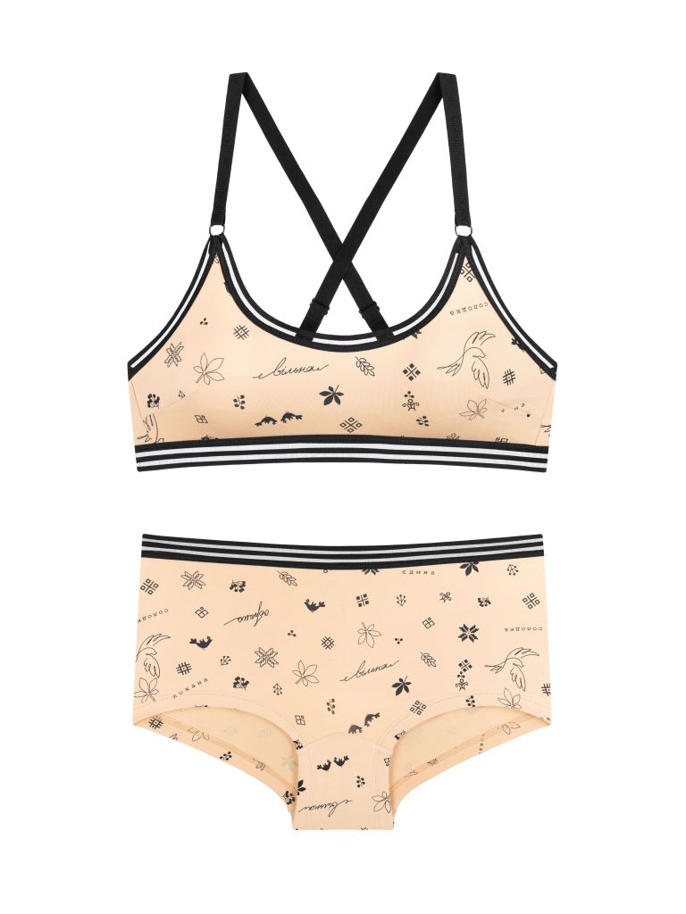 Картинка Комплект білизни бежевий з принтом 