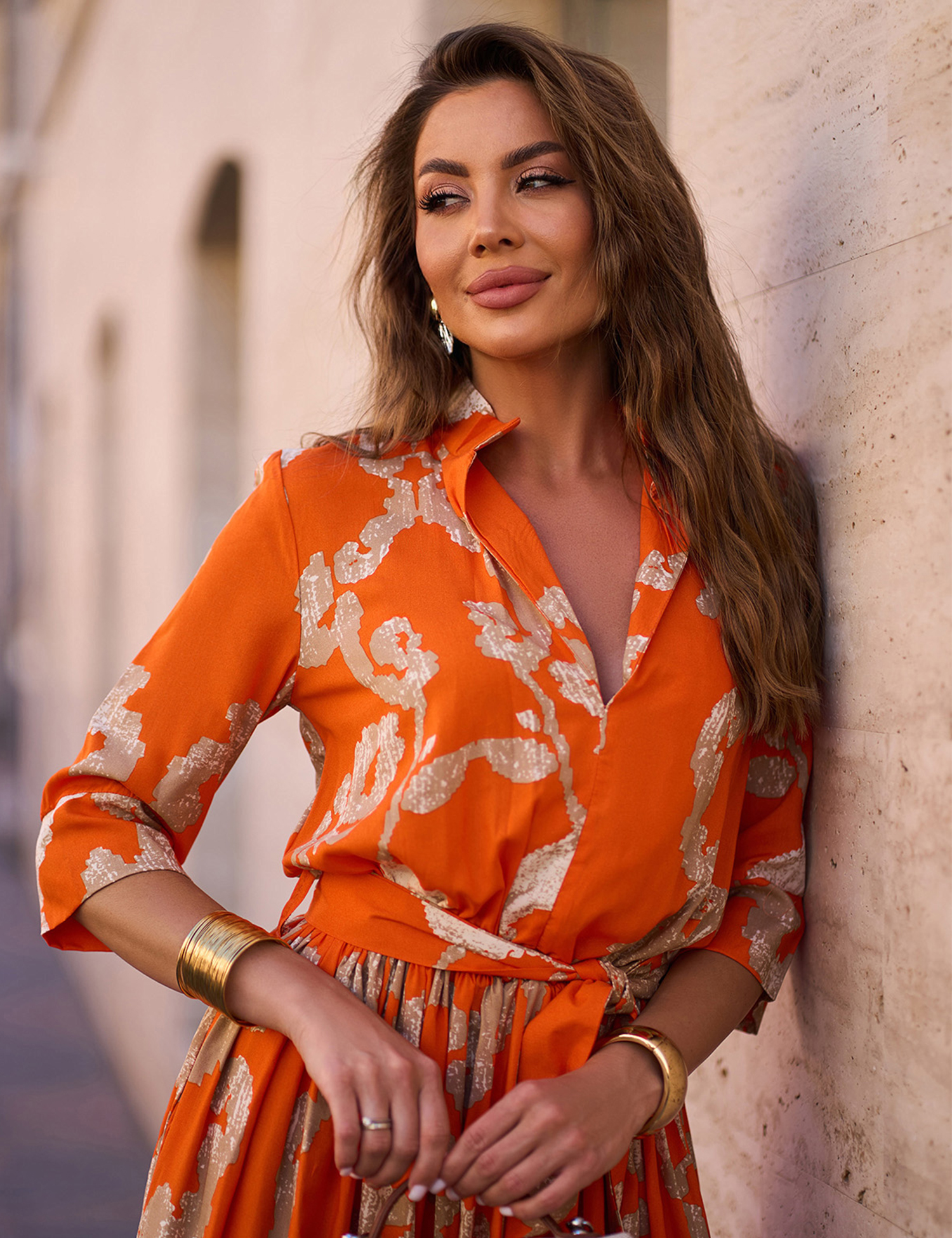 Картинка Сукня максі помаранчева з принтом 