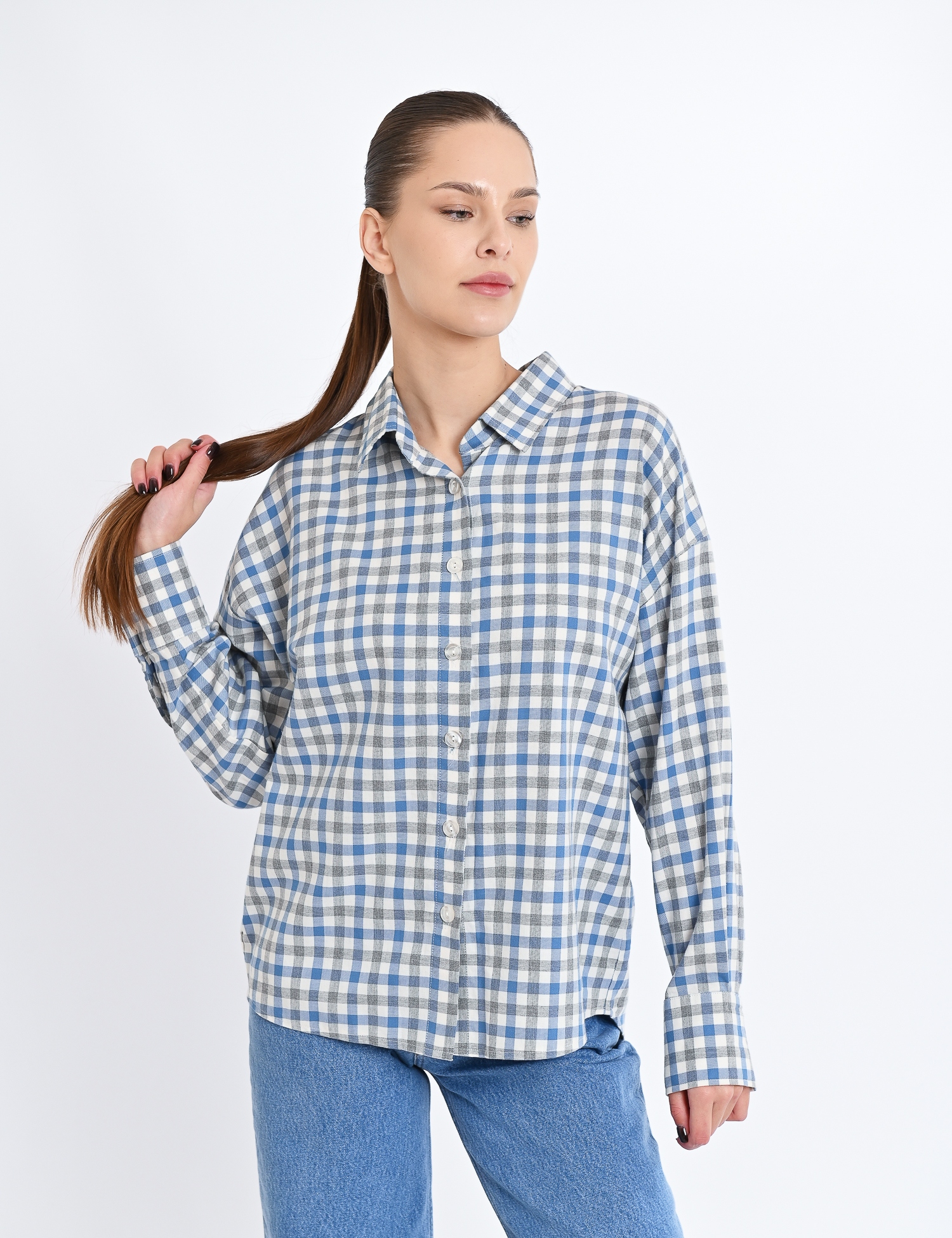 Картинка Сорочка в клітинку блакитно-сіра