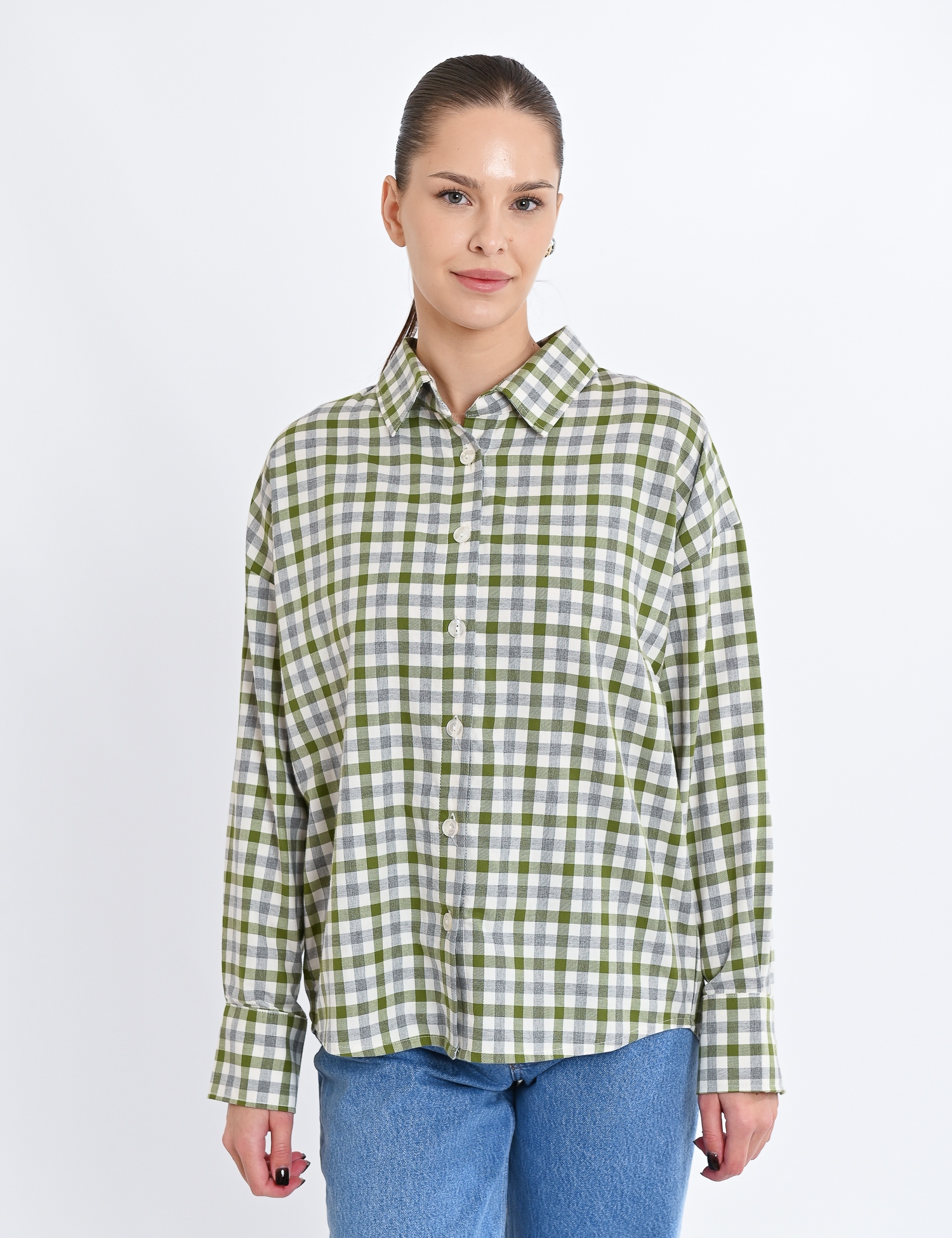 Картинка Сорочка в клітинку зелено-сіра