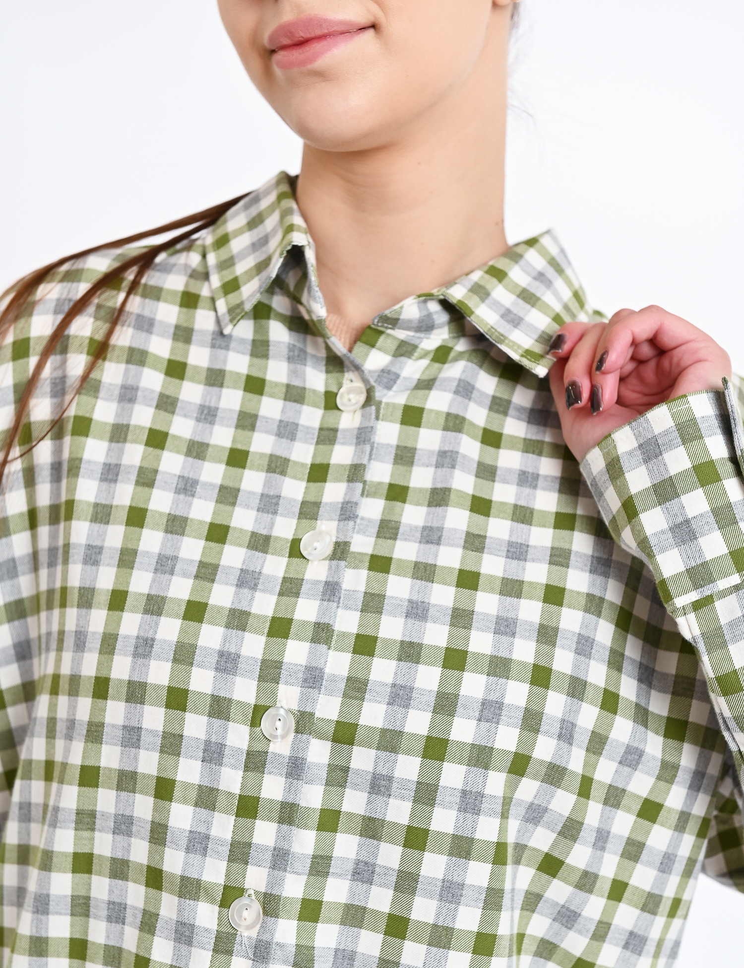 Картинка Сорочка в клітинку зелено-сіра