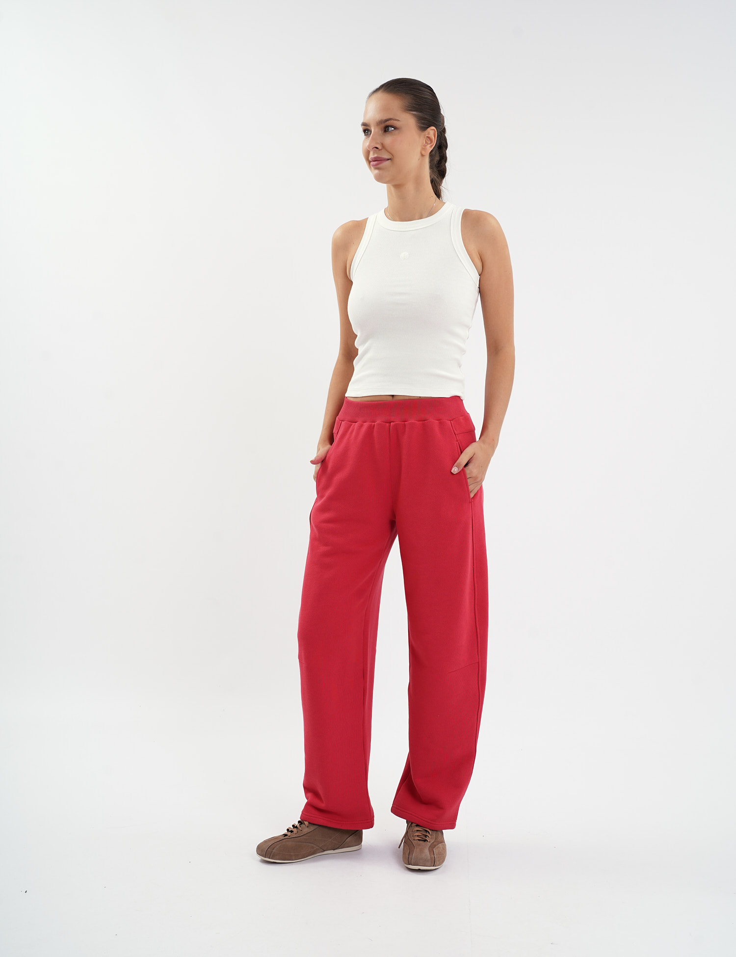Картинка Трикотажні брюки wide leg червоні