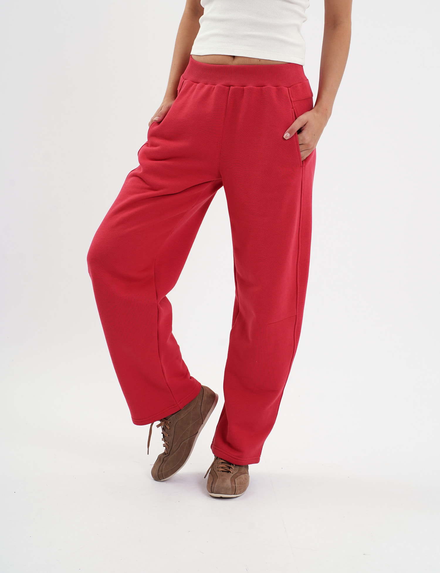 Картинка Трикотажні брюки wide leg червоні