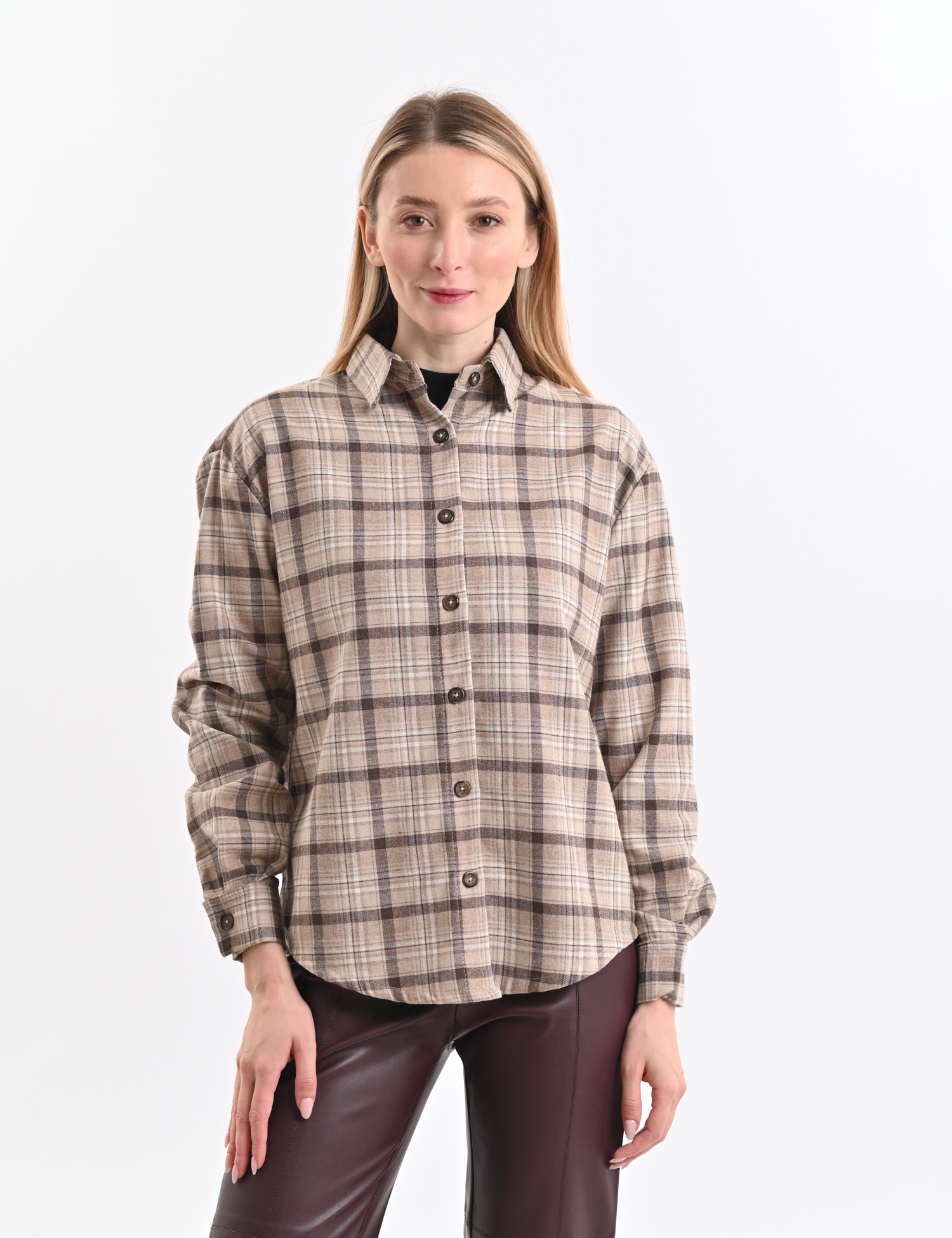 Картинка Сорочка картата бежева