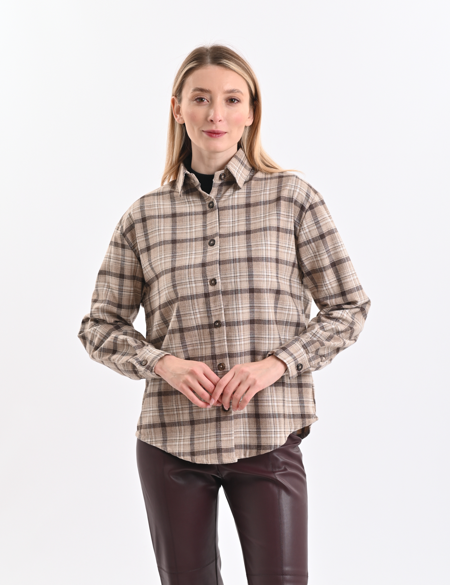 Картинка Сорочка картата бежева