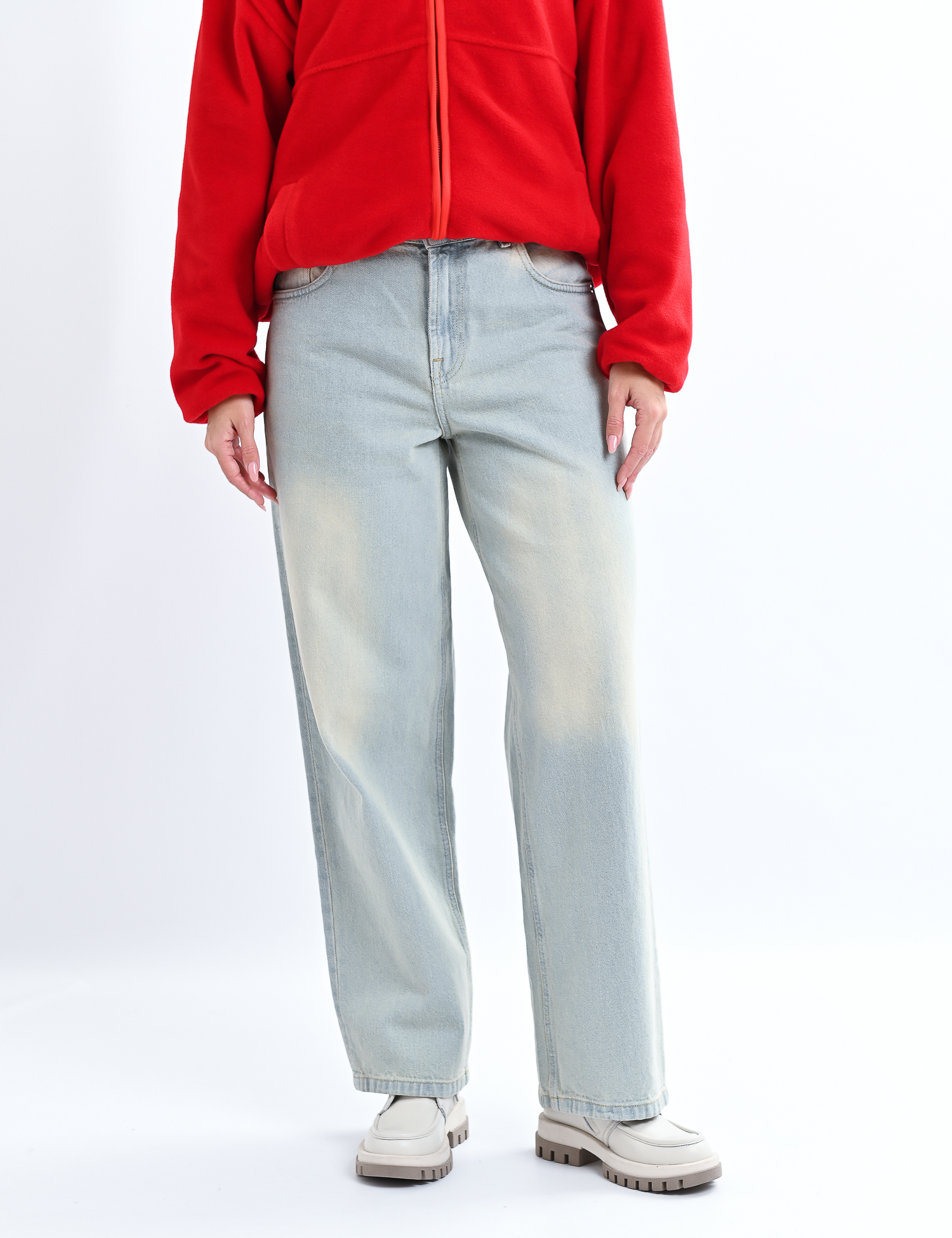 Картинка Джинси baggy з потертостями на середній посадці