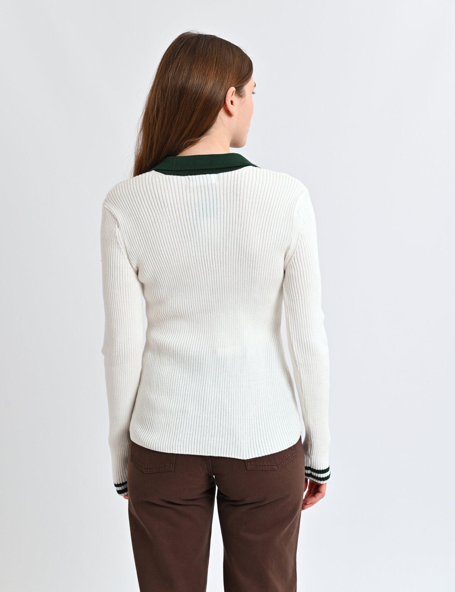 Картинка Лонгслів білий з темно-зеленим коміром